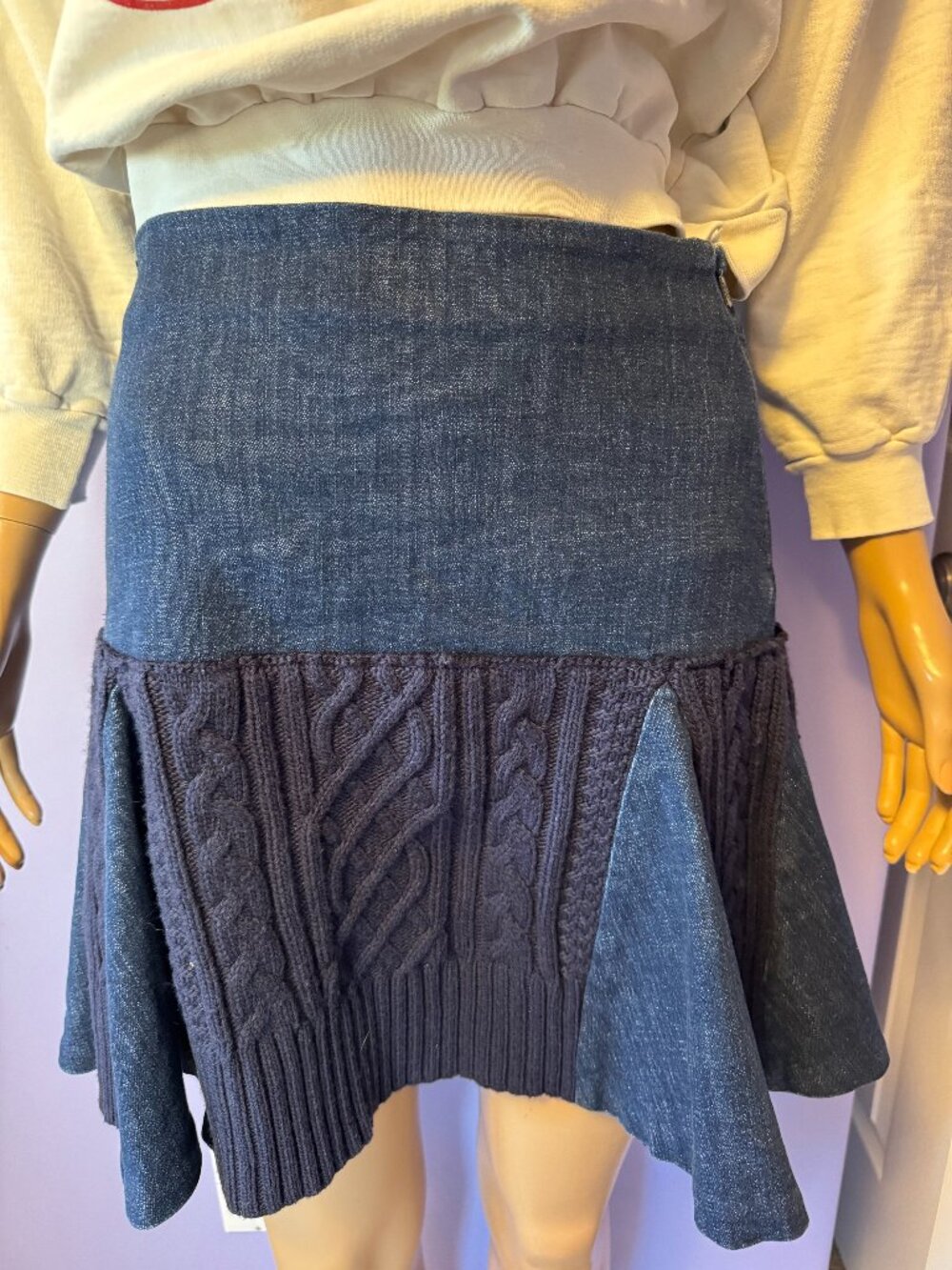 MISS SIXTY Y2K Pleated Denim Wool Cable Knit MINI SKIRT